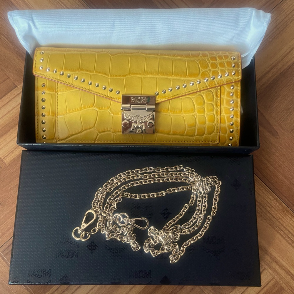 Mcm Bags | Rare Mcm Crossbody Patricia Crocodile Wallet | Color: Gold/Yellow